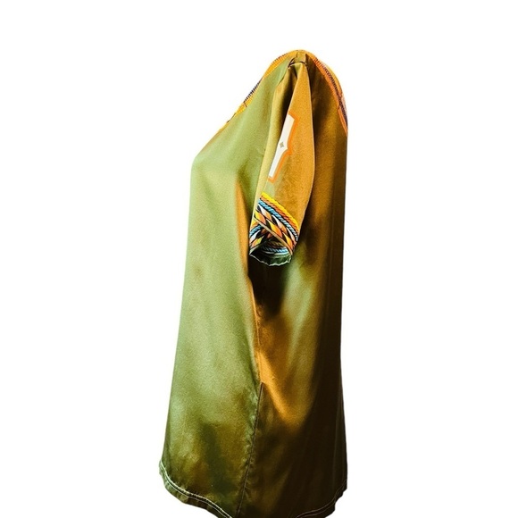 GIVENCHY WOMEN’S GORGEOUS SHORT SLEEVE SILK PULLOVER TOP SIZE XS OLIVE/GOLD - Picture 3 of 14